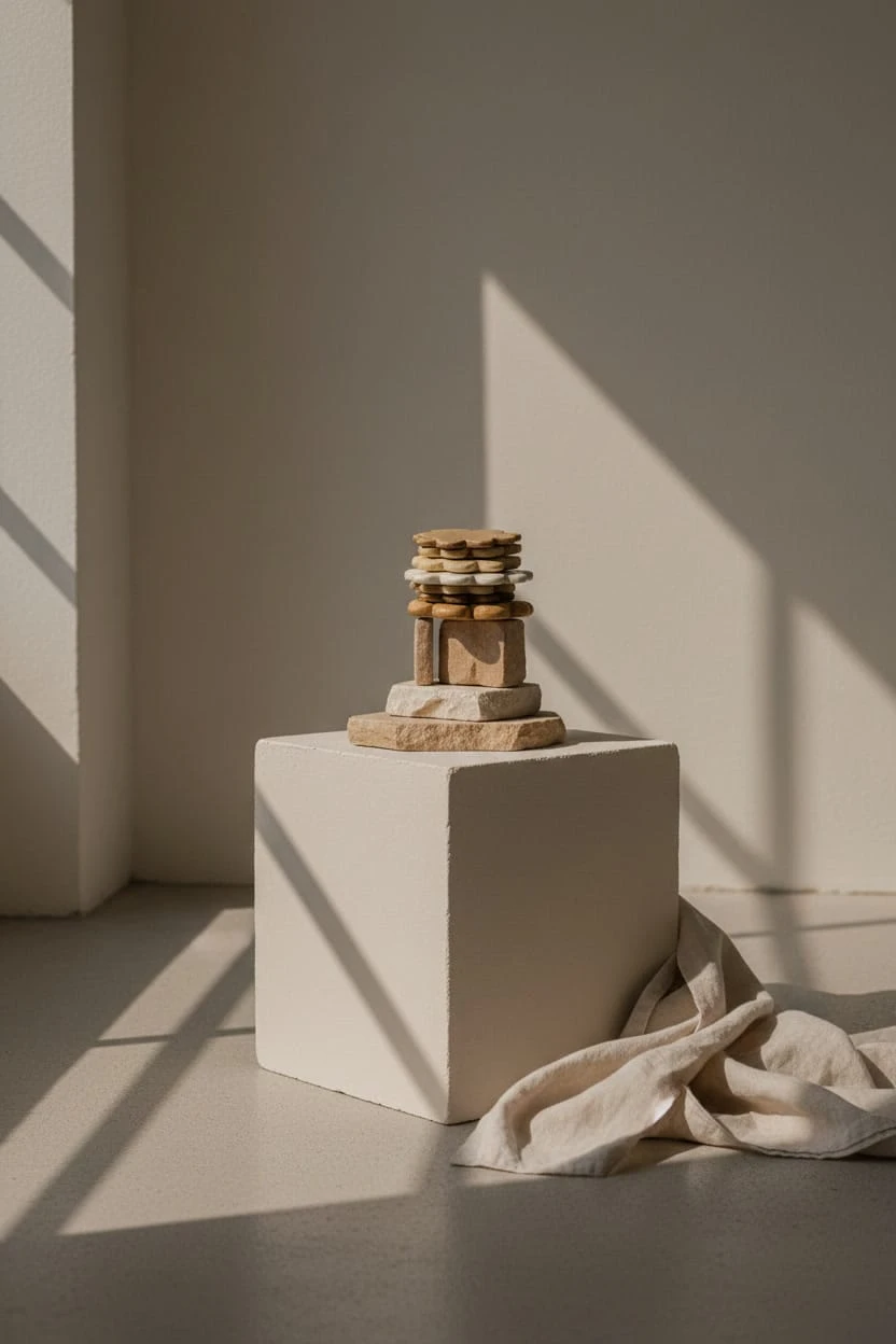 Tactile stone, clay and brass handcrafted materials