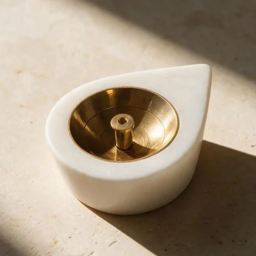 White Marble and Brass Diya 5 White Marble & Brass Diya
